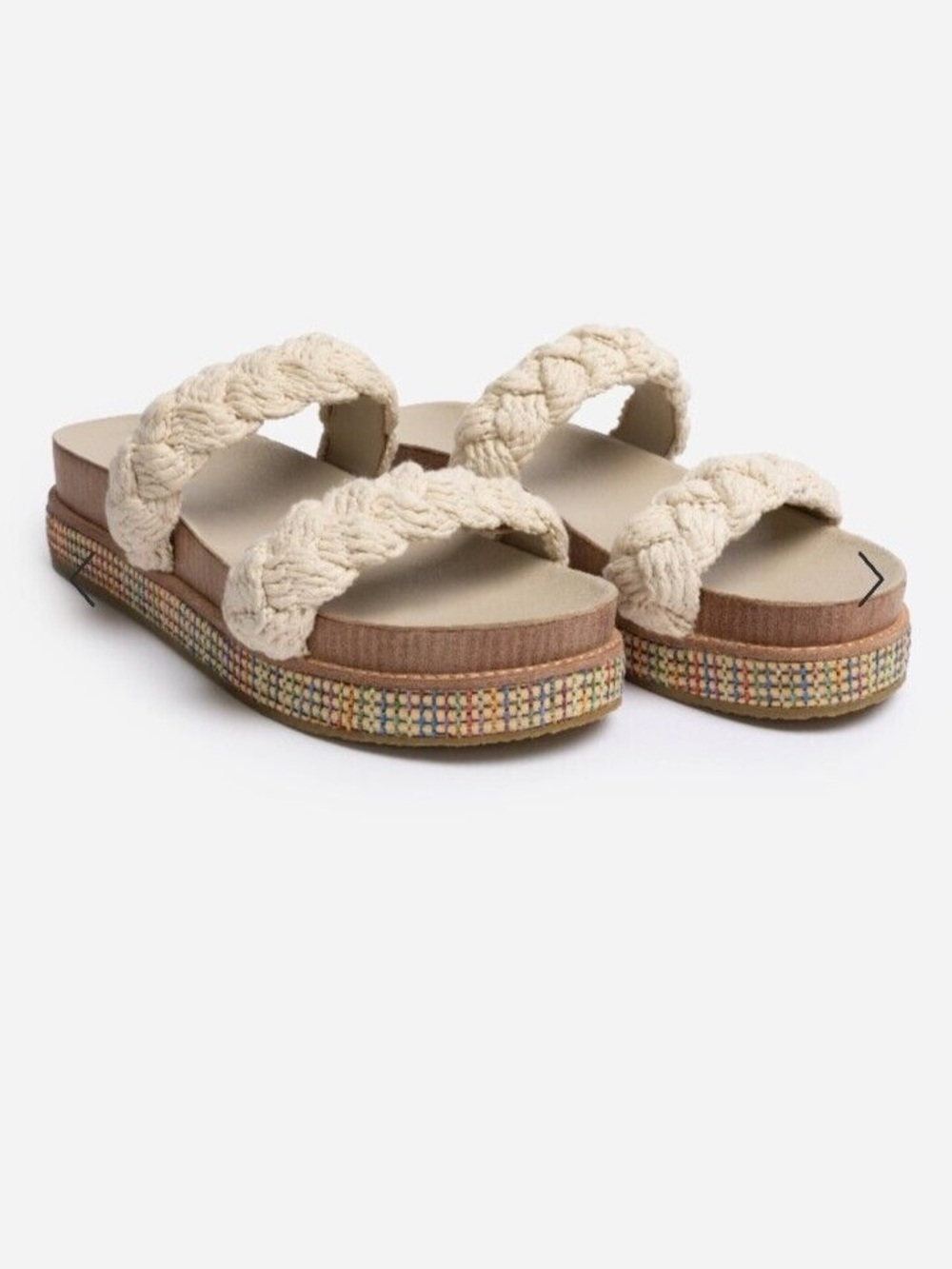 Johnny Was Braided Rope Tan Multicolor Platform Sandals Size 7